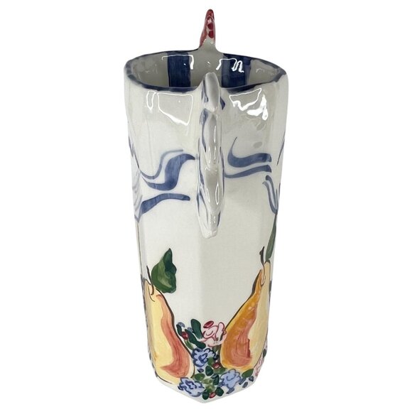 Gritter & Von Noord Rooster & Pear Pitcher Vase Signed Ceramic Hand Painted 11.5 - Picture 2 of 9